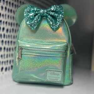 Disney Loungefly Minnie Mouse Blue Sequin Mini Backpack NWT
